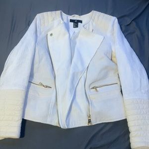US 6 EUR 36 H&M white with gold detail tweed like soft fuax leather Jacket